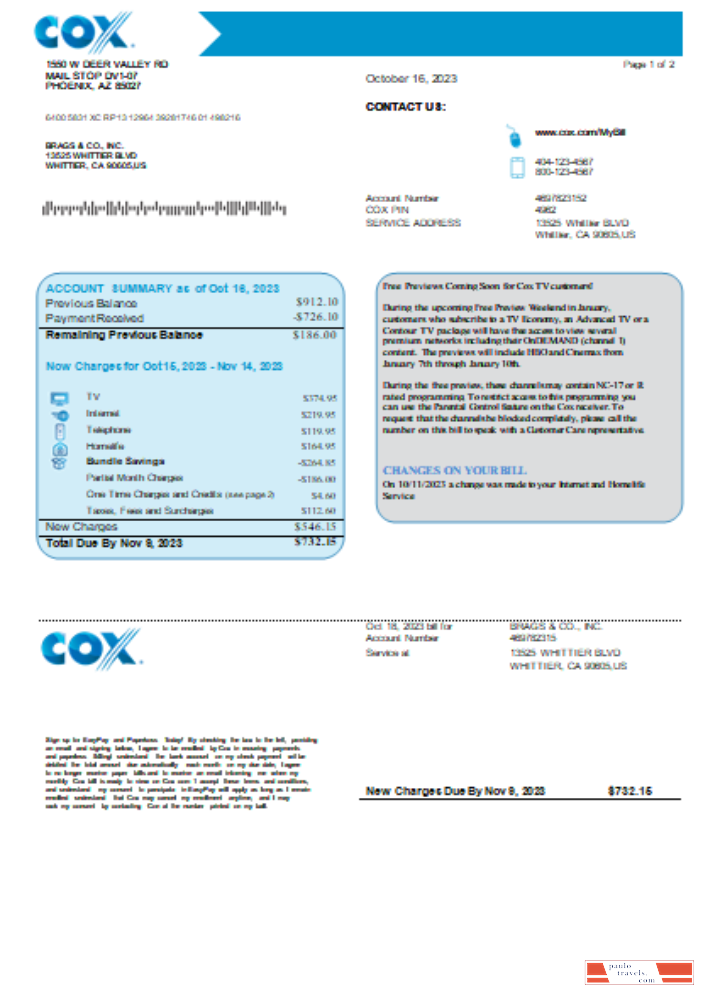 COX utility business bill, page1, SCR PSD template